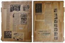 Circa 1937 Handbill Measuring 8.75'' x 6'', for a 3 Stooges Show, Glued to 18'' x 24'' Scrapbook Sheet With Moe's News Clippings From 1937 -- Chipping & Toning, Overall Good